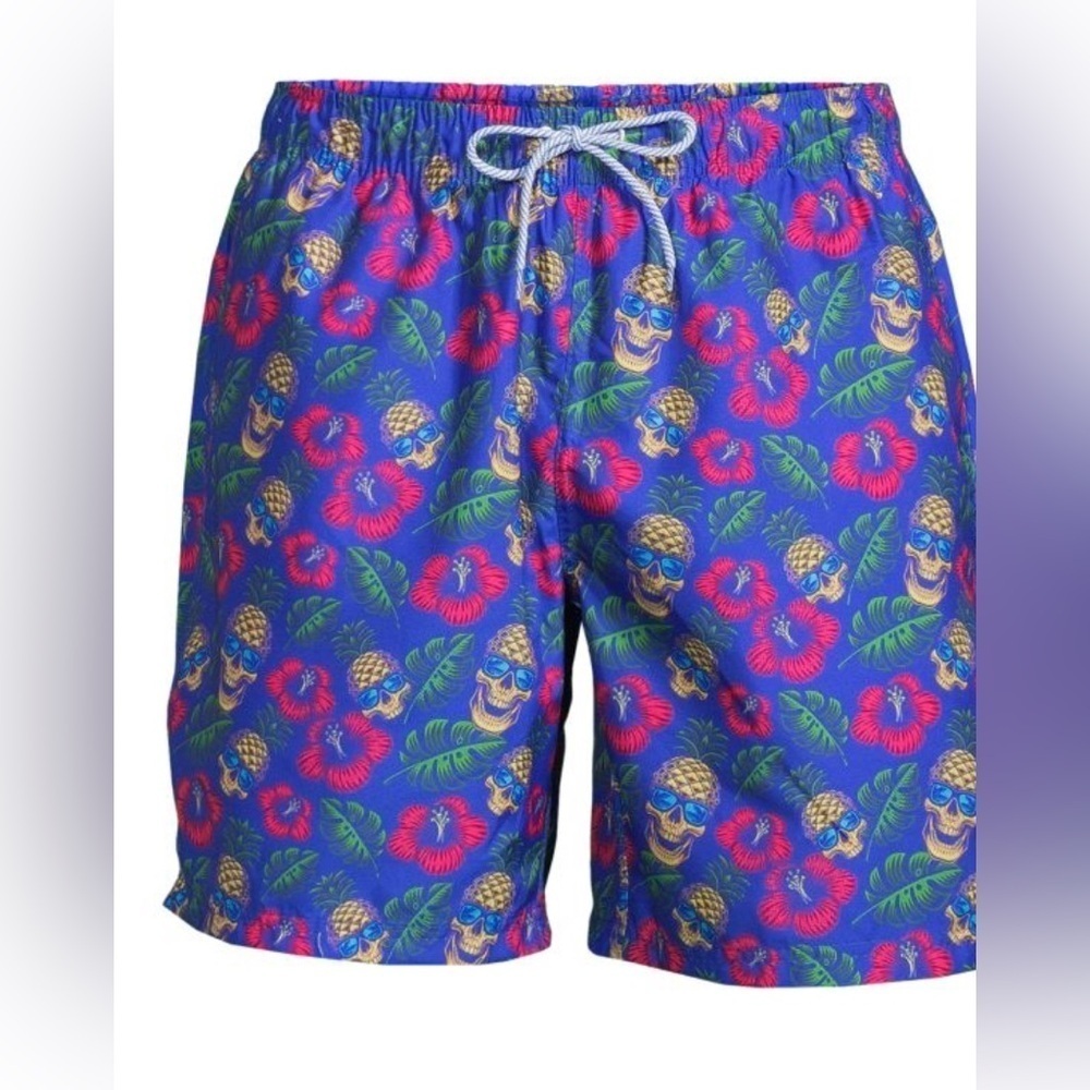 Tailorbyrd Blue Floral Skull pineapple  Swim Shorts